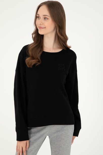 Kadın Siyah Basic Bisiklet Yaka Sweatshirt