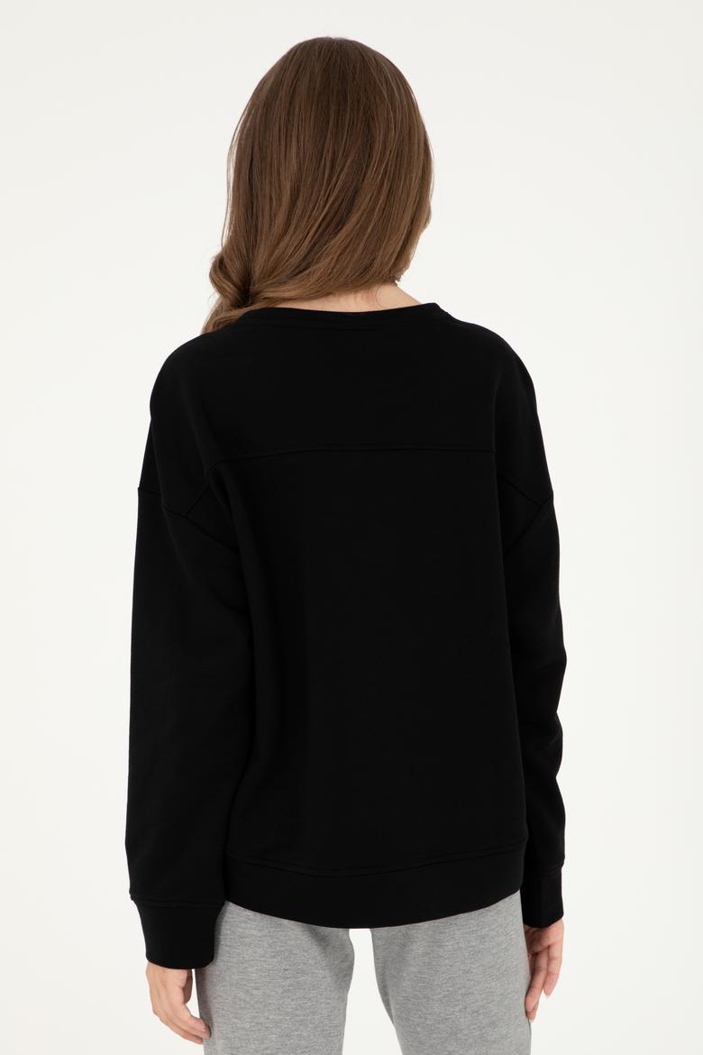 Kadın Siyah Basic Bisiklet Yaka Sweatshirt - 50296919016