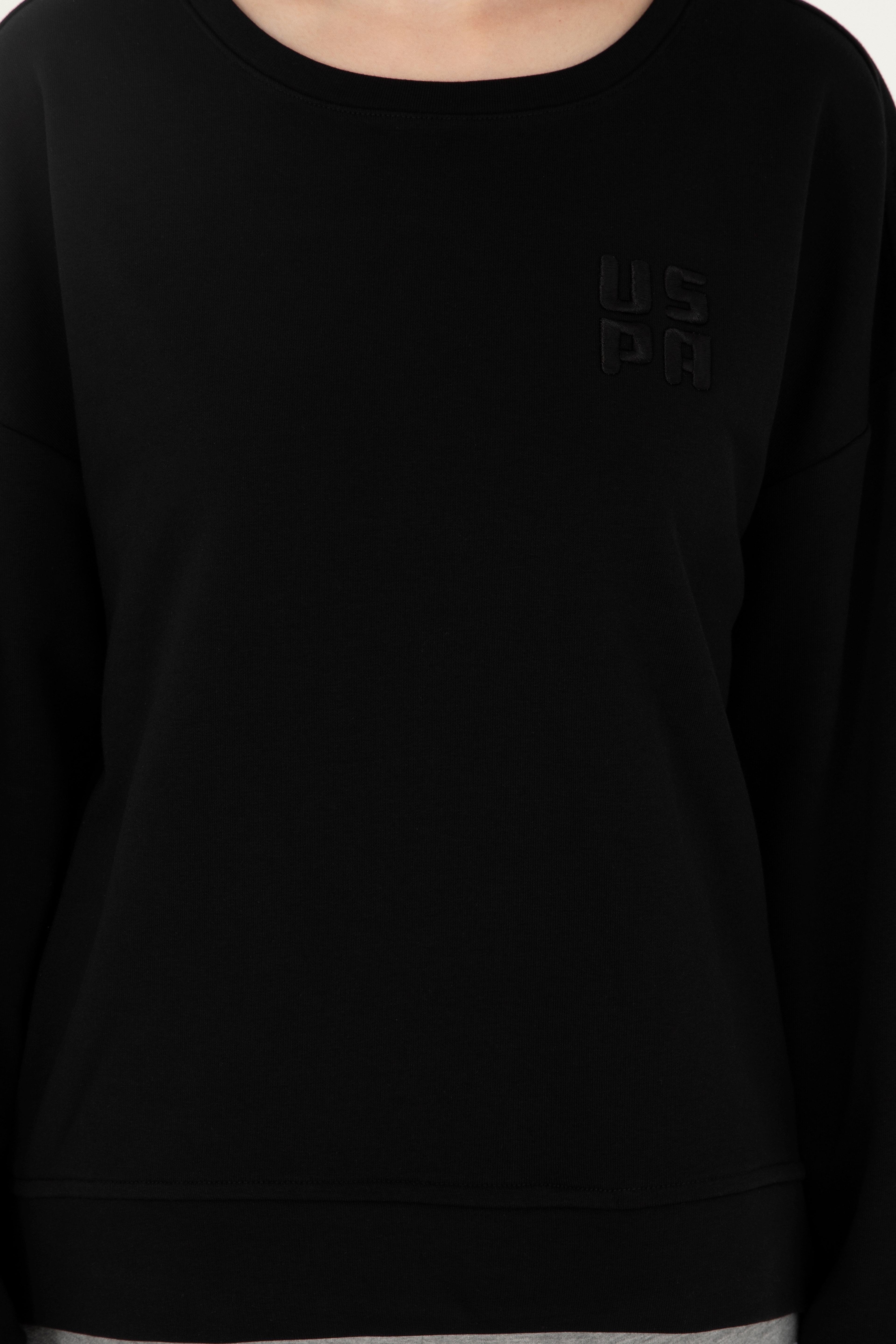 Kadın Siyah Basic Bisiklet Yaka Sweatshirt - Image 6