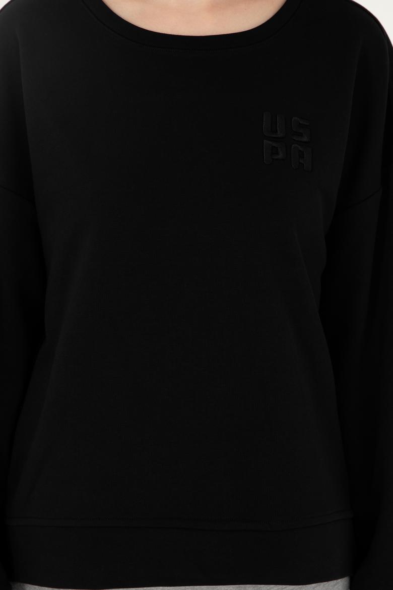 Kadın Siyah Basic Bisiklet Yaka Sweatshirt - 50296919016