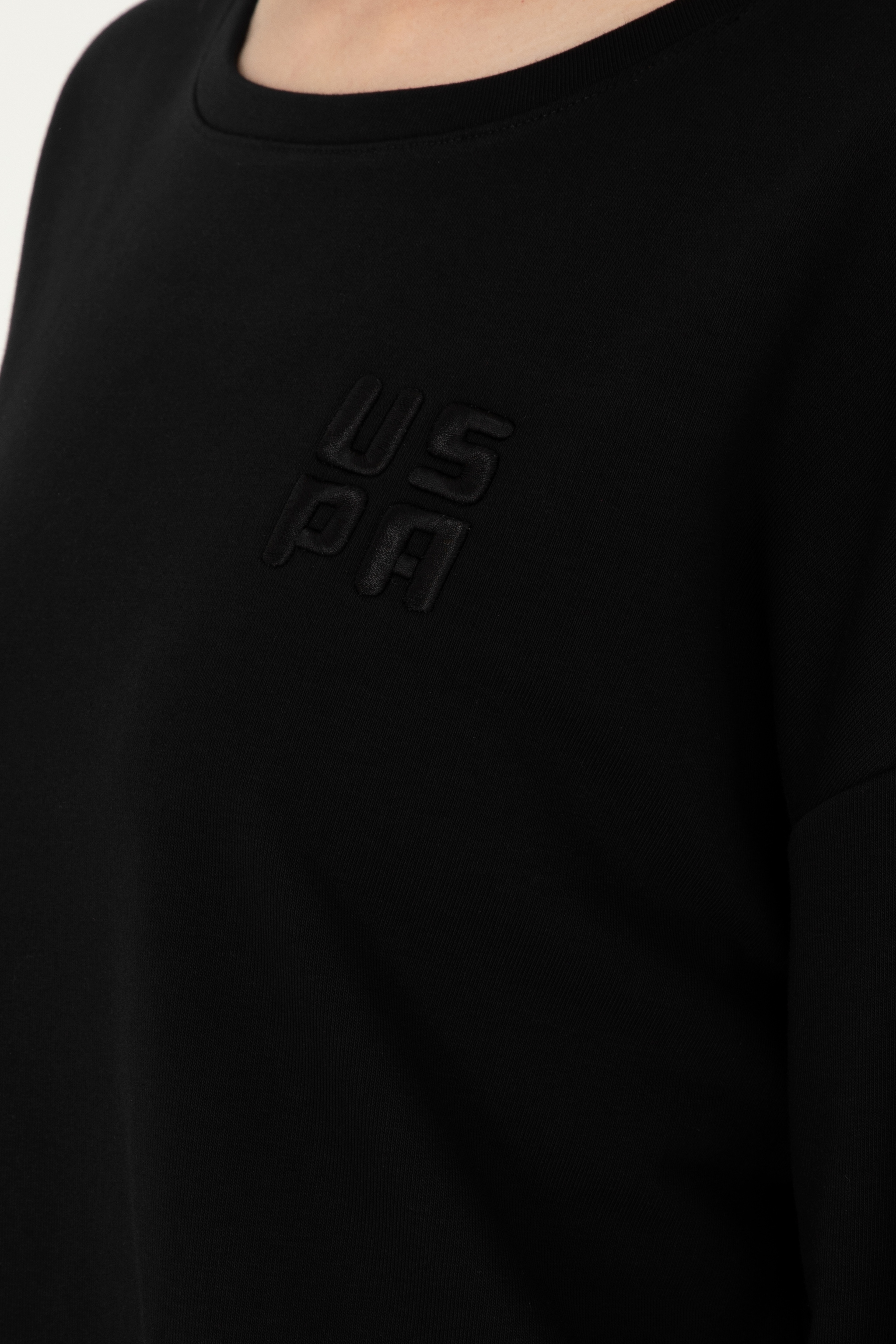 Kadın Siyah Basic Bisiklet Yaka Sweatshirt