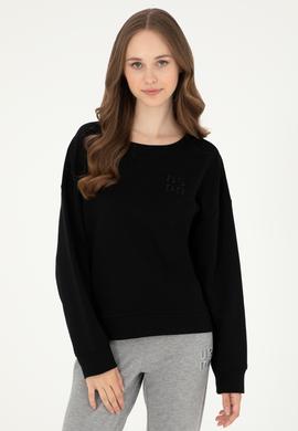 Kadın Siyah Basic Bisiklet Yaka Sweatshirt - 50296919016