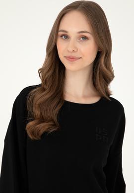 Kadın Siyah Basic Bisiklet Yaka Sweatshirt - 50296919016