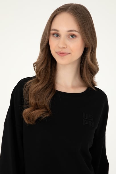 Kadın Siyah Basic Bisiklet Yaka Sweatshirt