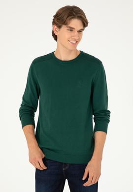 Erkek Slim Fit Bisiklet Yaka Yeşil Basic Kazak - 50288888124