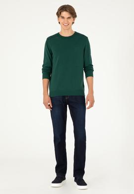 Erkek Slim Fit Bisiklet Yaka Yeşil Basic Kazak - 50288888124
