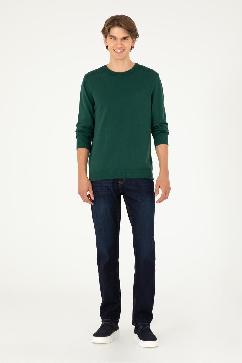 Erkek Slim Fit Bisiklet Yaka Yeşil Basic Kazak - 50288888124