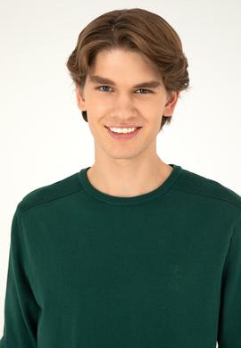 Erkek Slim Fit Bisiklet Yaka Yeşil Basic Kazak - 50288888124