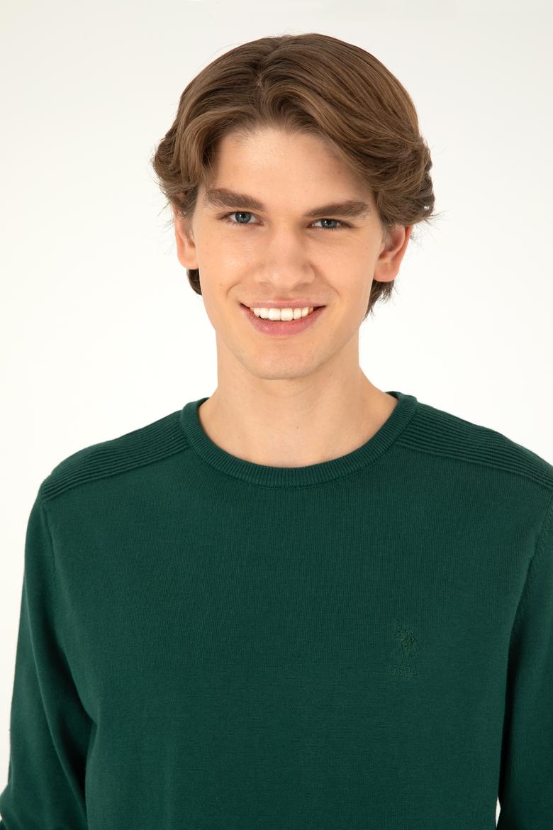 Erkek Slim Fit Bisiklet Yaka Yeşil Basic Kazak - 50288888124