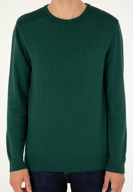 Erkek Slim Fit Bisiklet Yaka Yeşil Basic Kazak - 50288888124