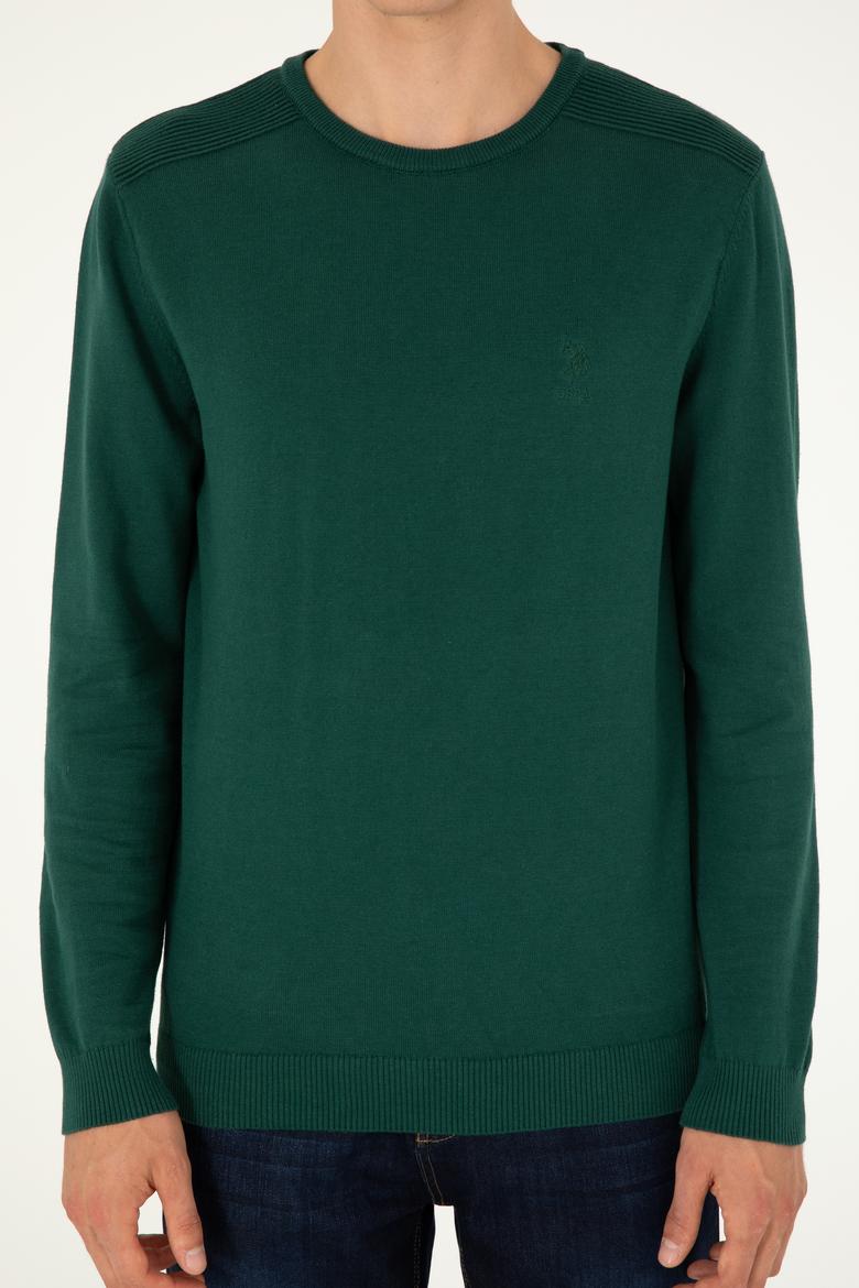 Erkek Slim Fit Bisiklet Yaka Yeşil Basic Kazak - 50288888124