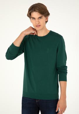 Erkek Slim Fit Bisiklet Yaka Yeşil Basic Kazak - 50288888124