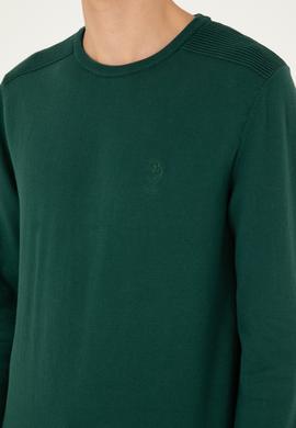 Erkek Slim Fit Bisiklet Yaka Yeşil Basic Kazak - 50288888124