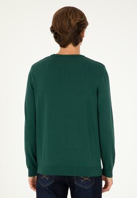 Erkek Slim Fit Bisiklet Yaka Yeşil Basic Kazak - 50288888124