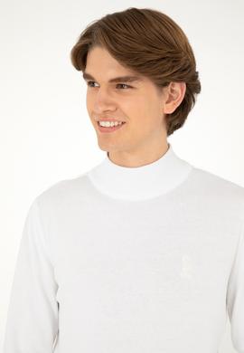 Erkek Slim Fit Yarım Boğazlı Beyaz Basic Kazak - 50288887015