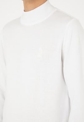 Erkek Slim Fit Yarım Boğazlı Beyaz Basic Kazak - 50288887015