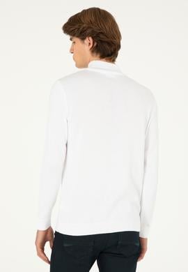 Erkek Slim Fit Yarım Boğazlı Beyaz Basic Kazak - 50288887015