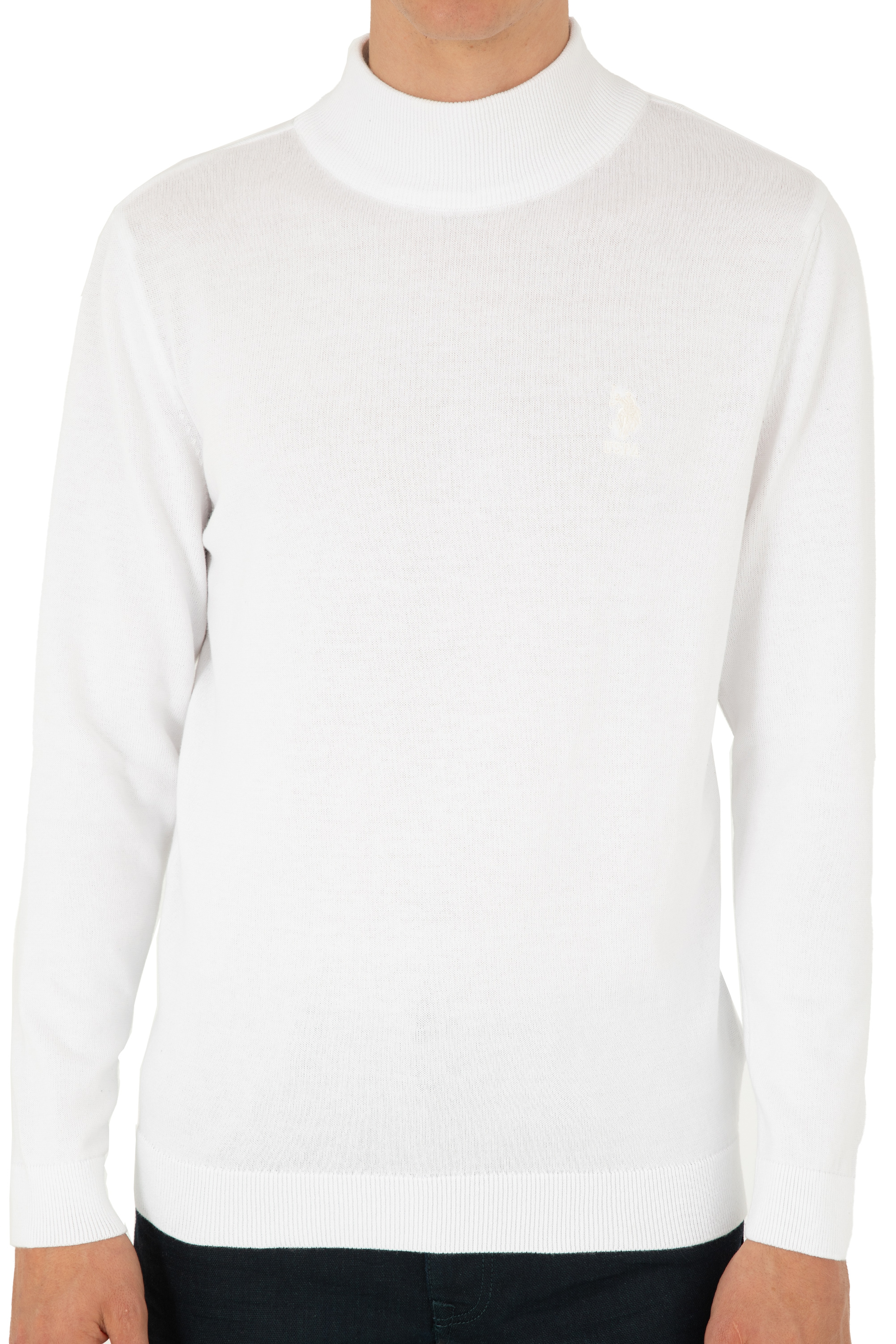 Erkek Slim Fit Yarım Boğazlı Beyaz Basic Kazak