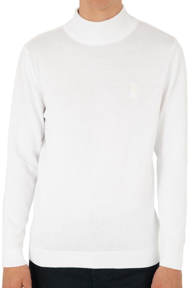 Erkek Slim Fit Yarım Boğazlı Beyaz Basic Kazak - 50288887015