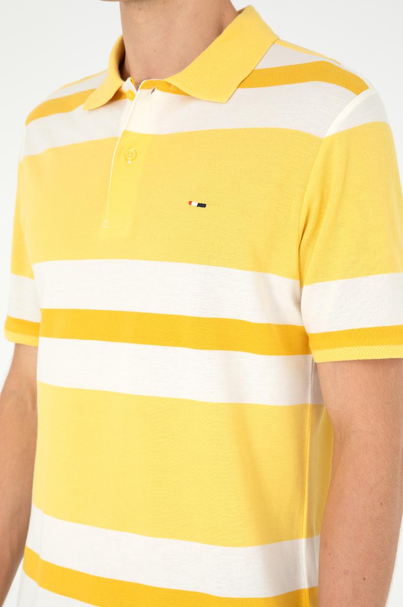 Erkek Regular Fit Polo Yaka Sarı Tişört