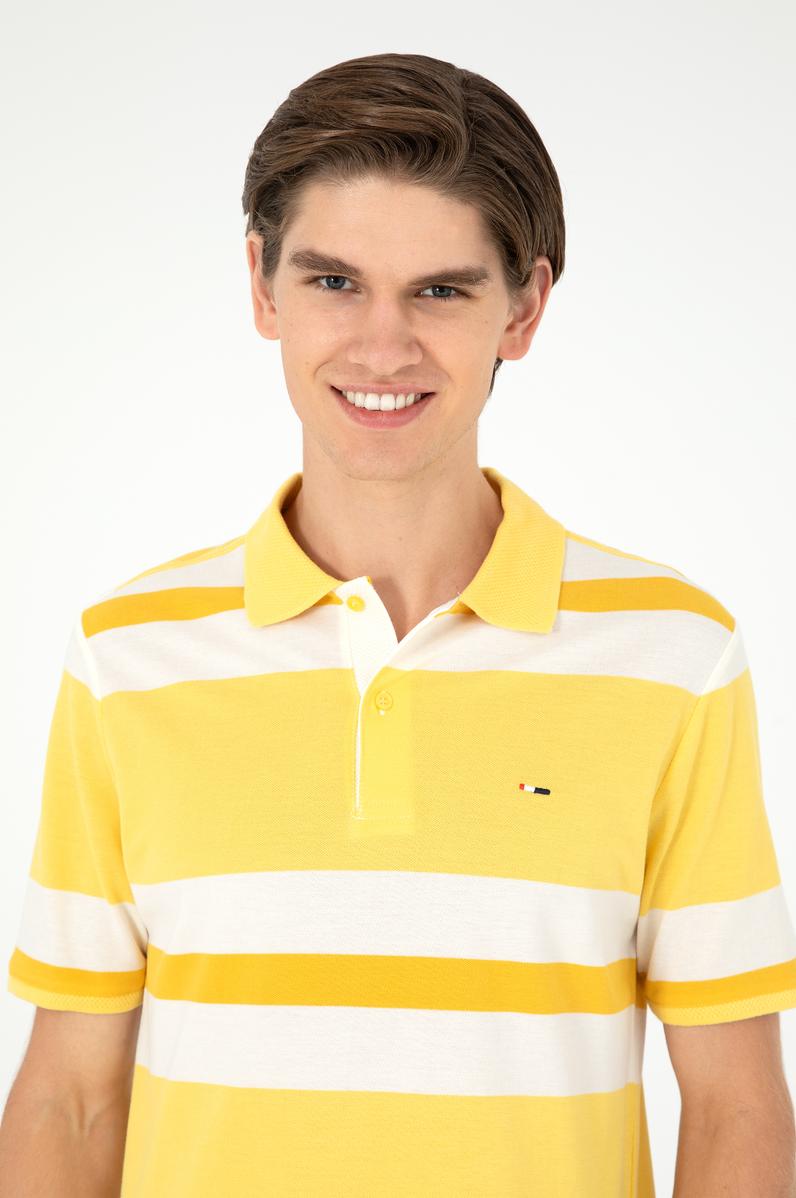 Erkek Regular Fit Polo Yaka Sarı Tişört