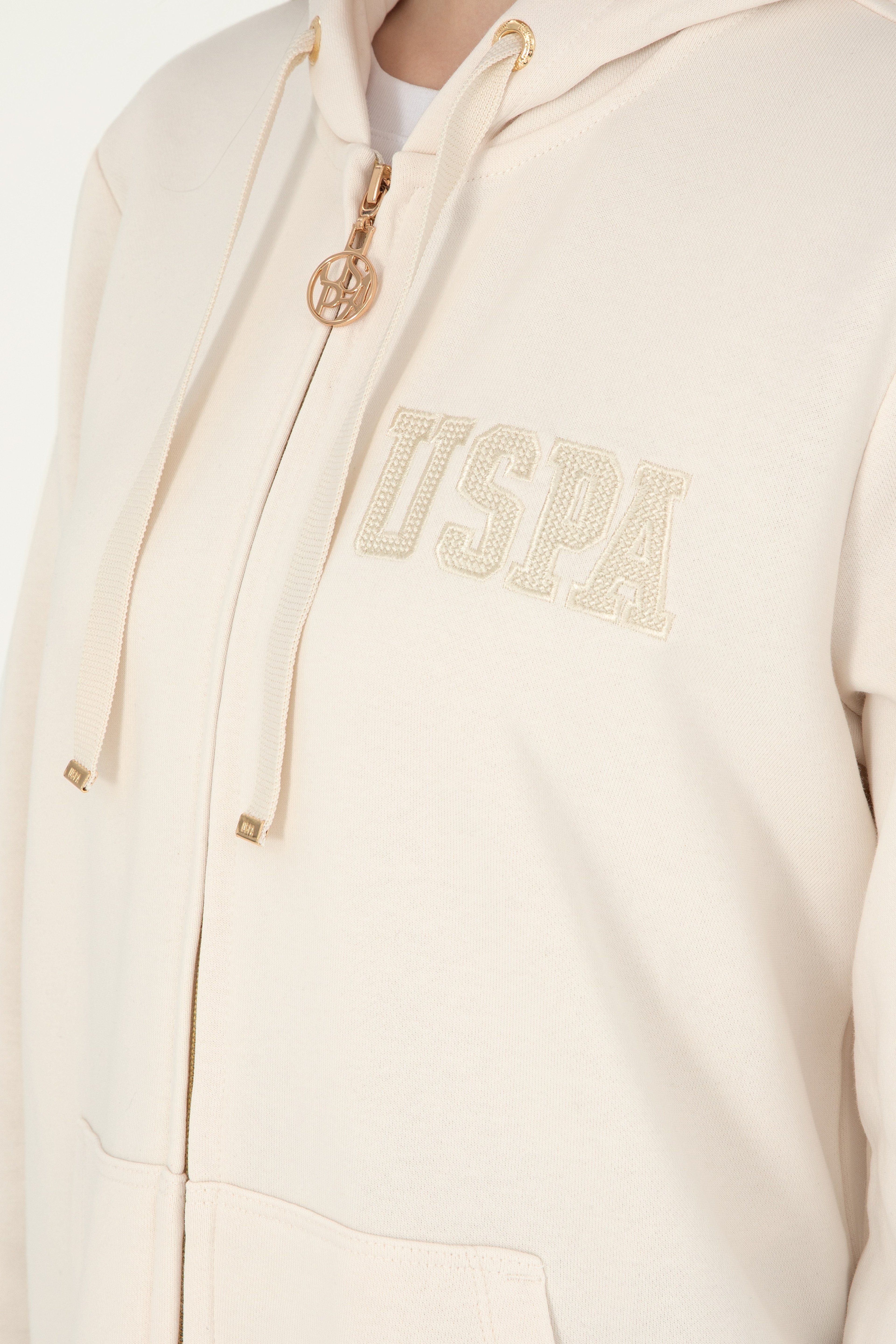 Kadın Krem Kapüşonlu Sweatshirt - Image 7