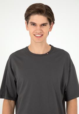 Erkek Oversize Fit Bisiklet Yaka Antrasit Tişört - 50294288036