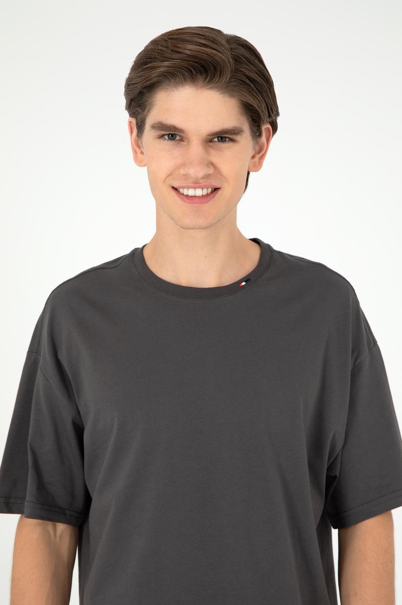 Erkek Oversize Fit Bisiklet Yaka Antrasit Tişört