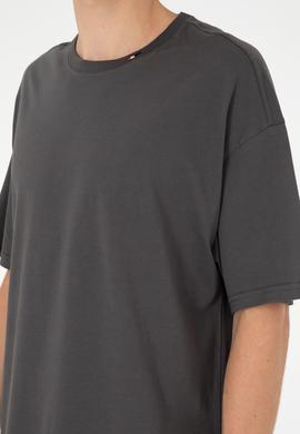 Erkek Oversize Fit Bisiklet Yaka Antrasit Tişört - 50294288036