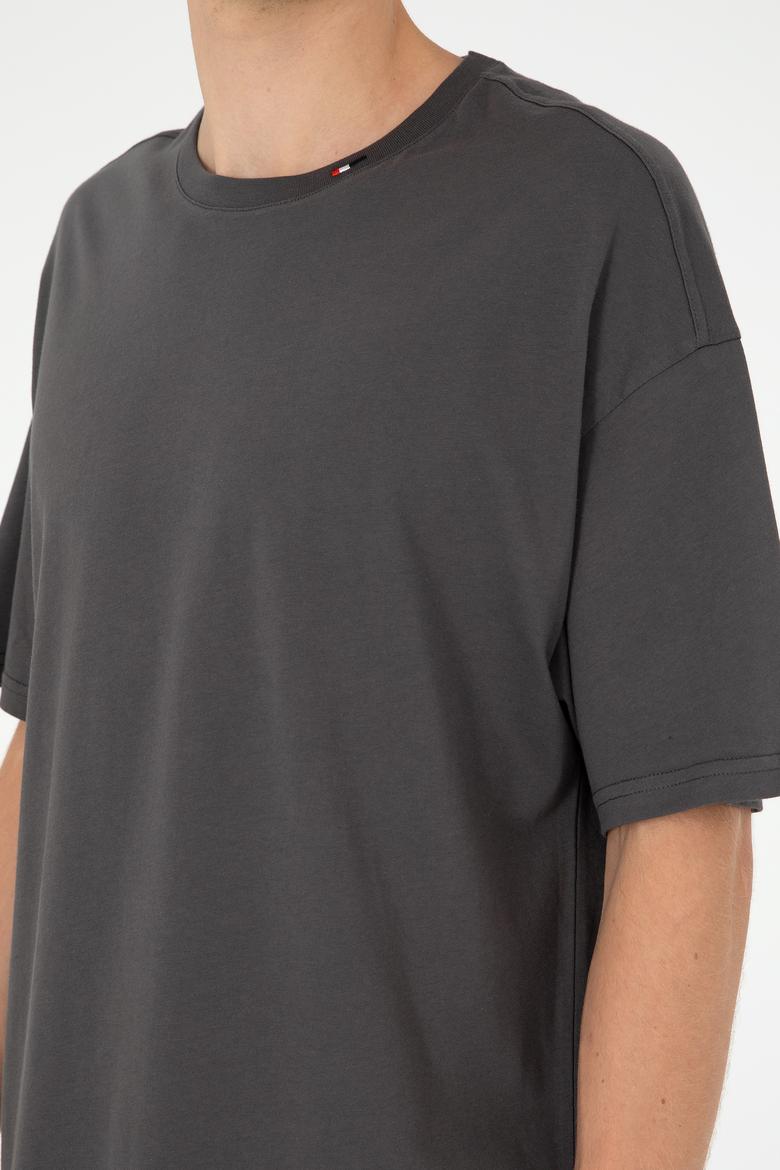 Erkek Oversize Fit Bisiklet Yaka Antrasit Tişört - 50294288036