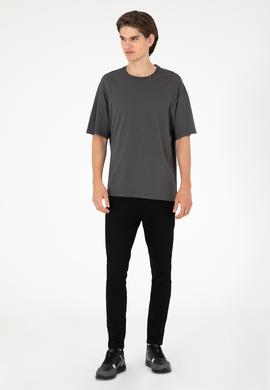 Erkek Oversize Fit Bisiklet Yaka Antrasit Tişört - 50294288036