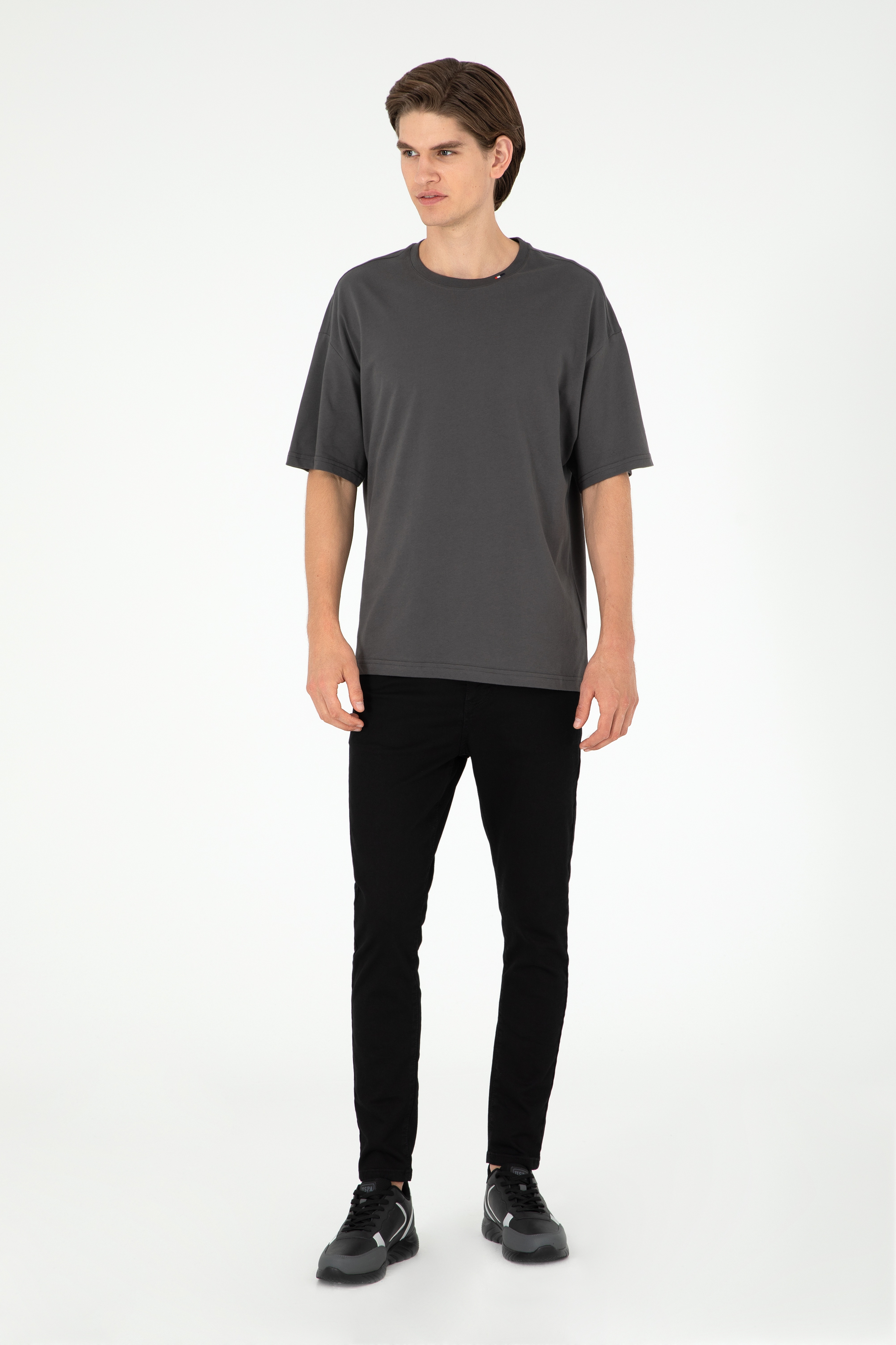 Erkek Oversize Fit Bisiklet Yaka Antrasit Tişört