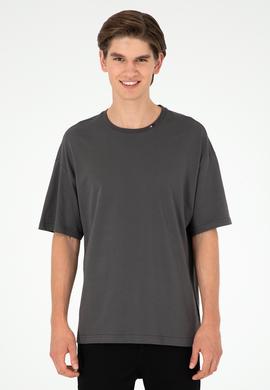 Erkek Oversize Fit Bisiklet Yaka Antrasit Tişört - 50294288036