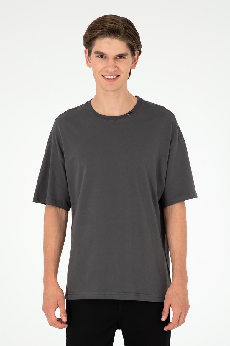 Erkek Oversize Fit Bisiklet Yaka Antrasit Tişört