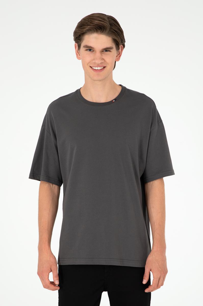 Erkek Oversize Fit Bisiklet Yaka Antrasit Tişört