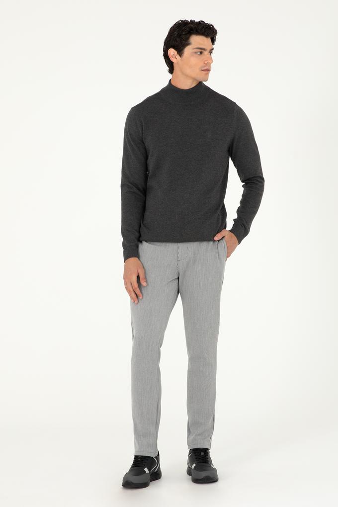 Erkek Slim Fit Gri Kanvas Pantolon