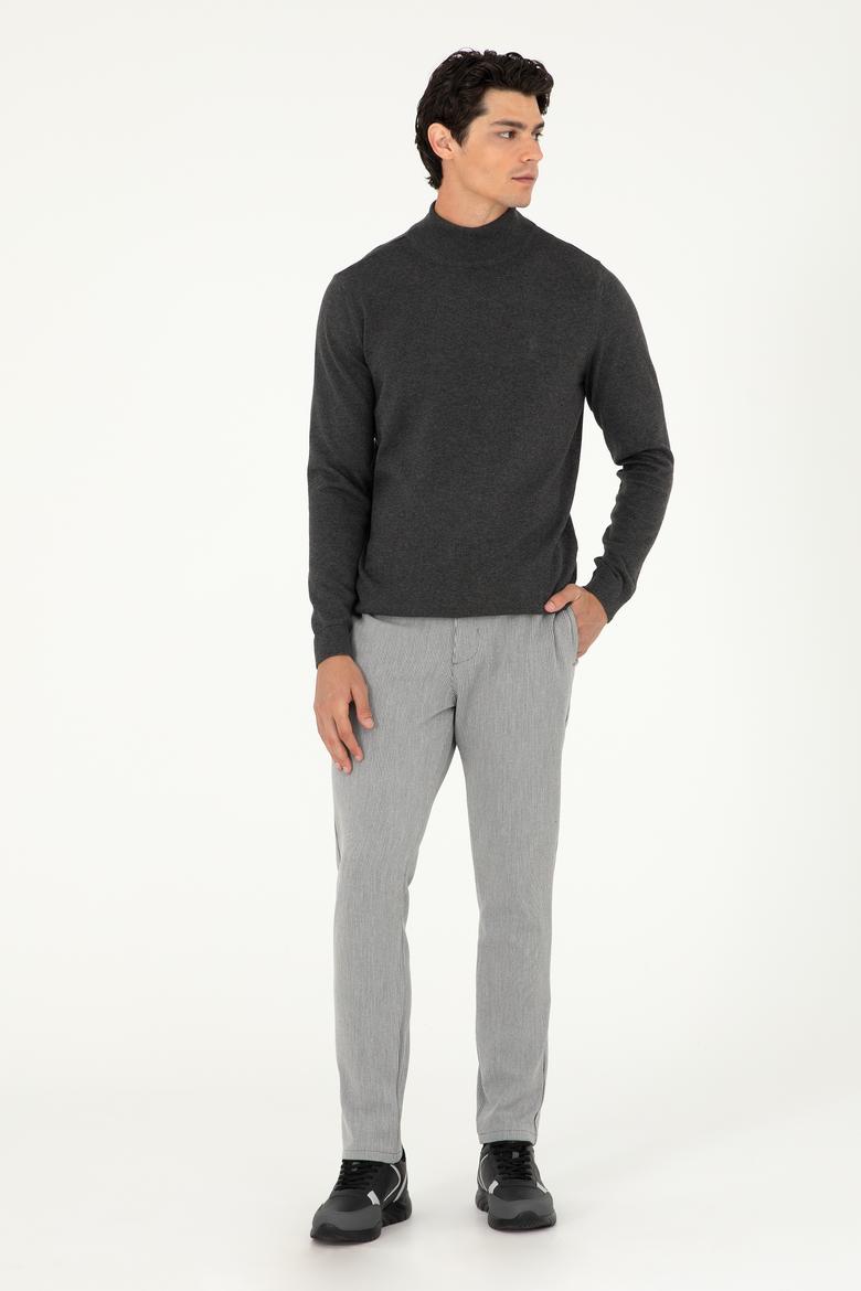 Erkek Slim Fit Gri Kanvas Pantolon