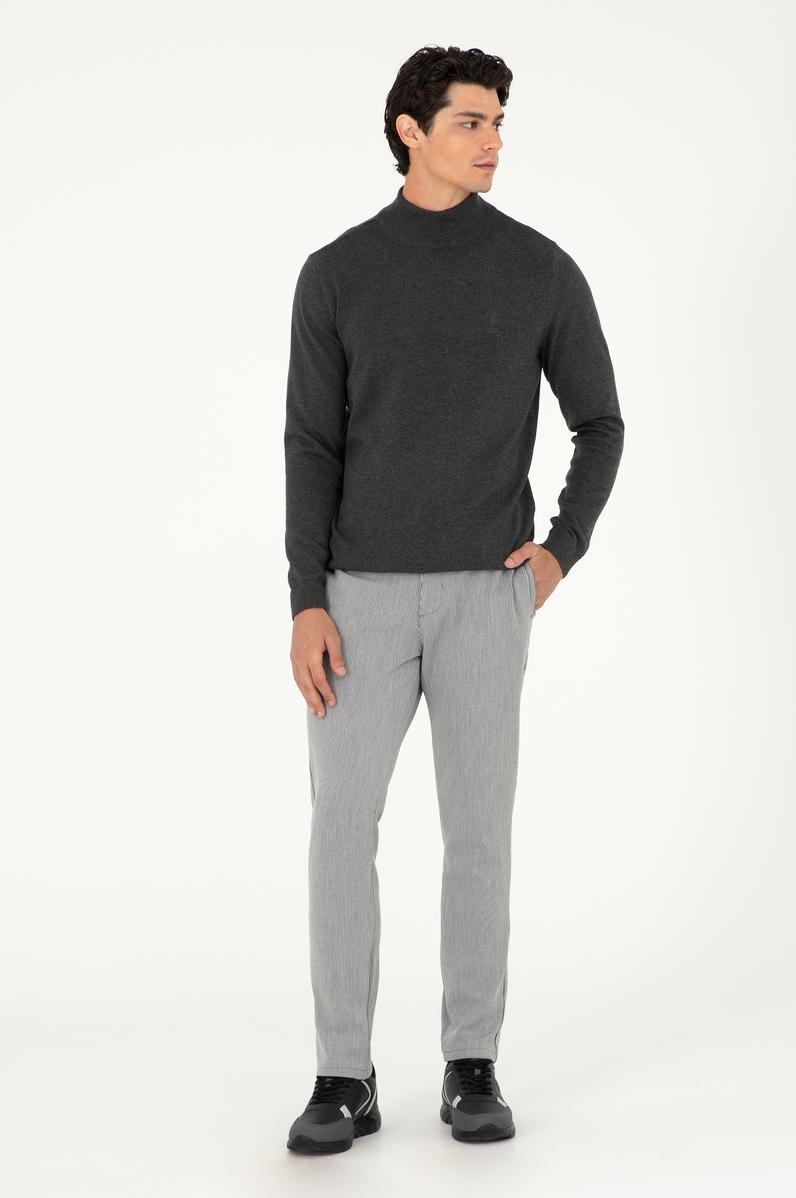 Erkek Slim Fit Gri Kanvas Pantolon