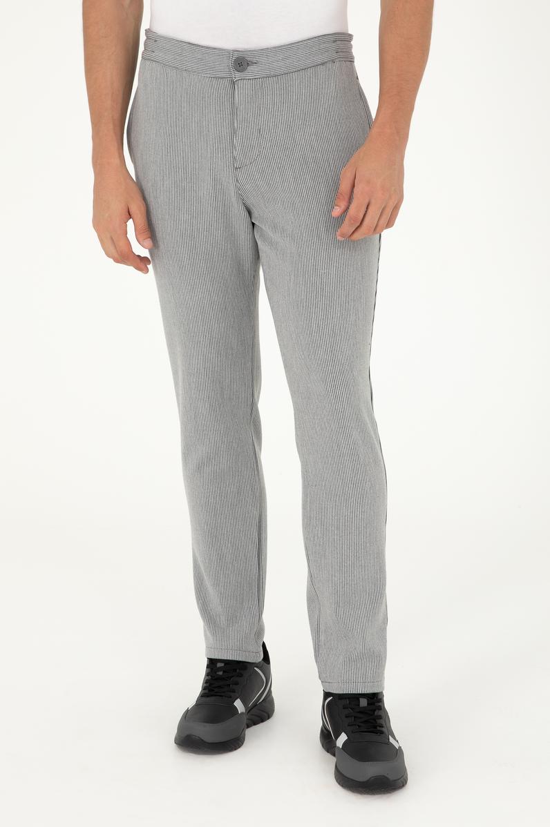 Erkek Slim Fit Gri Kanvas Pantolon