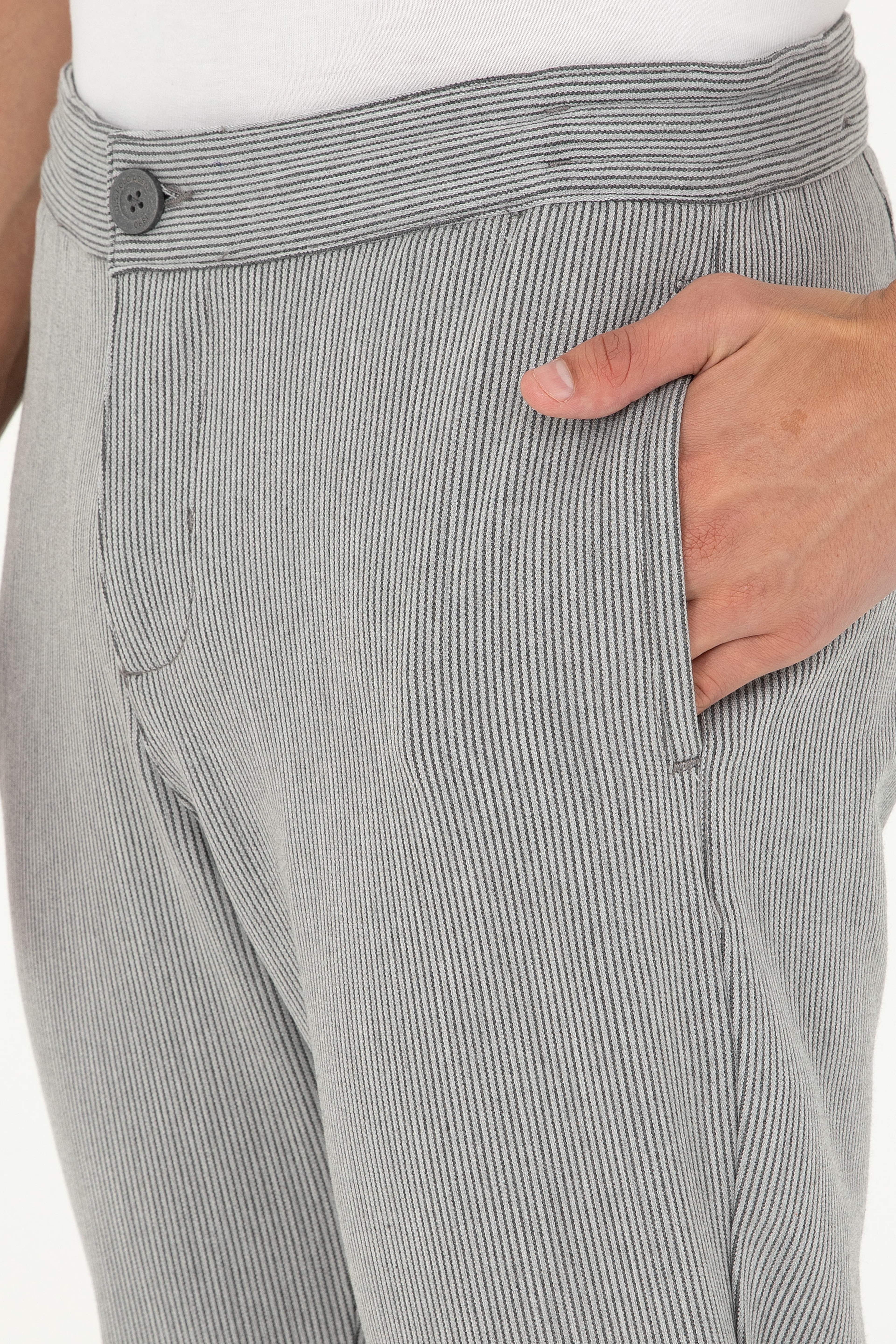 Erkek Slim Fit Gri Kanvas Pantolon