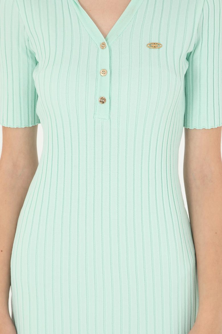 Kadın Su Yeşili Mini Boy Triko Elbise - 50280475025