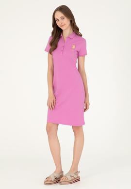 Kadın Pembe Polo Yaka Mini Boy Örme Elbise - 50280069076