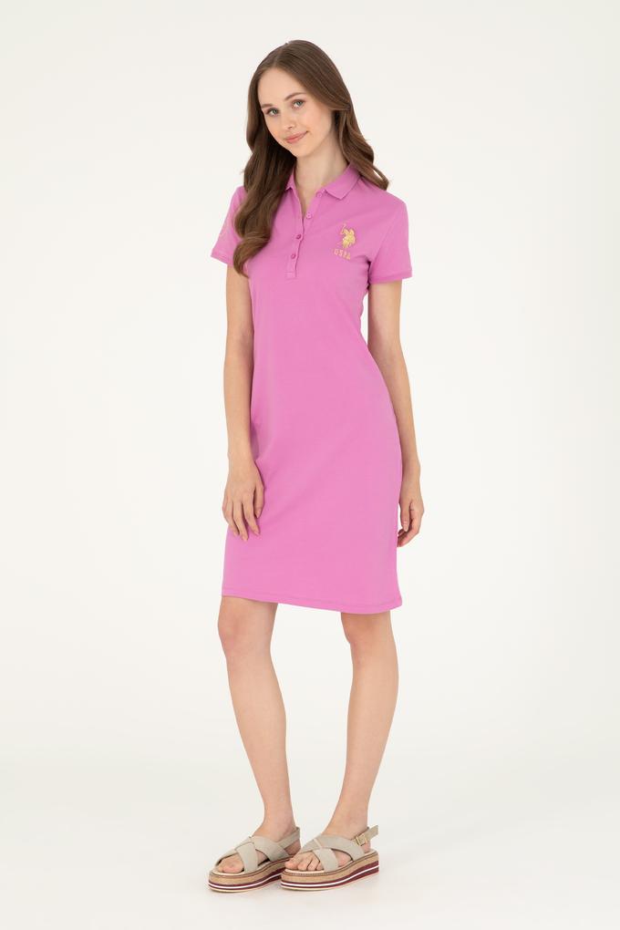 Kadın Pembe Polo Yaka Mini Boy Örme Elbise