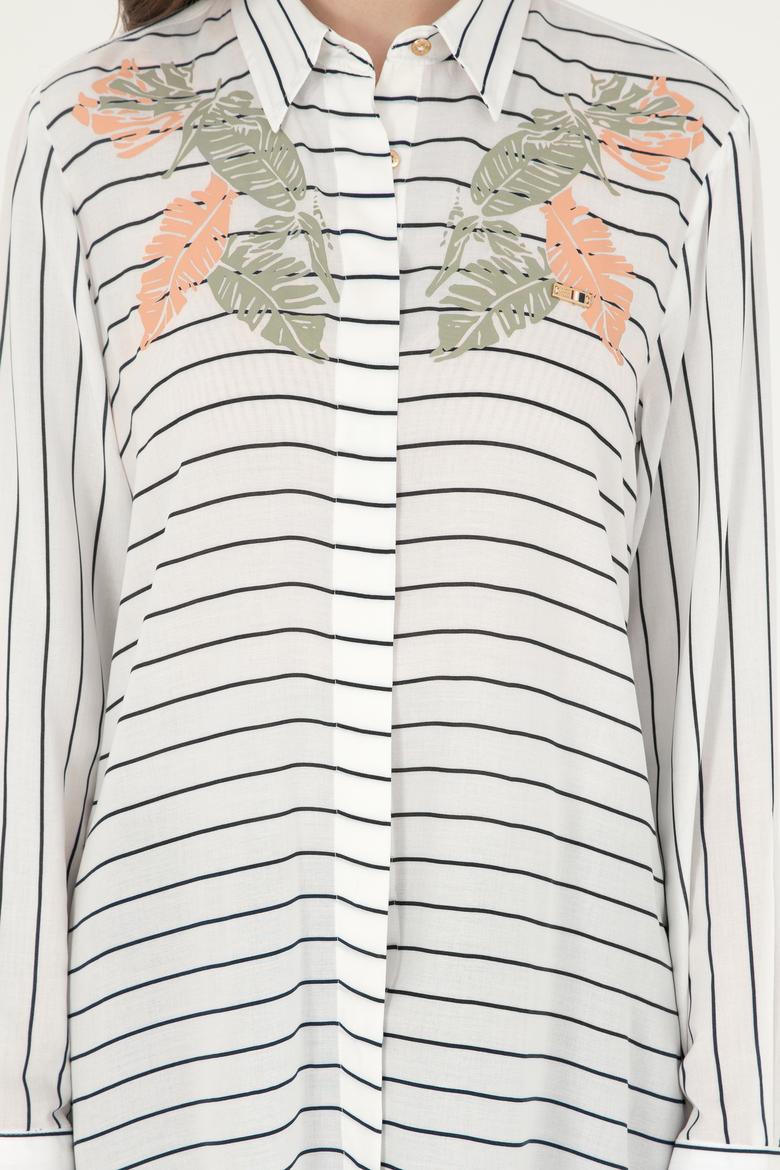 Kadın Lacivert Uzun Kollu Çizgili Gömlek - 50289484004