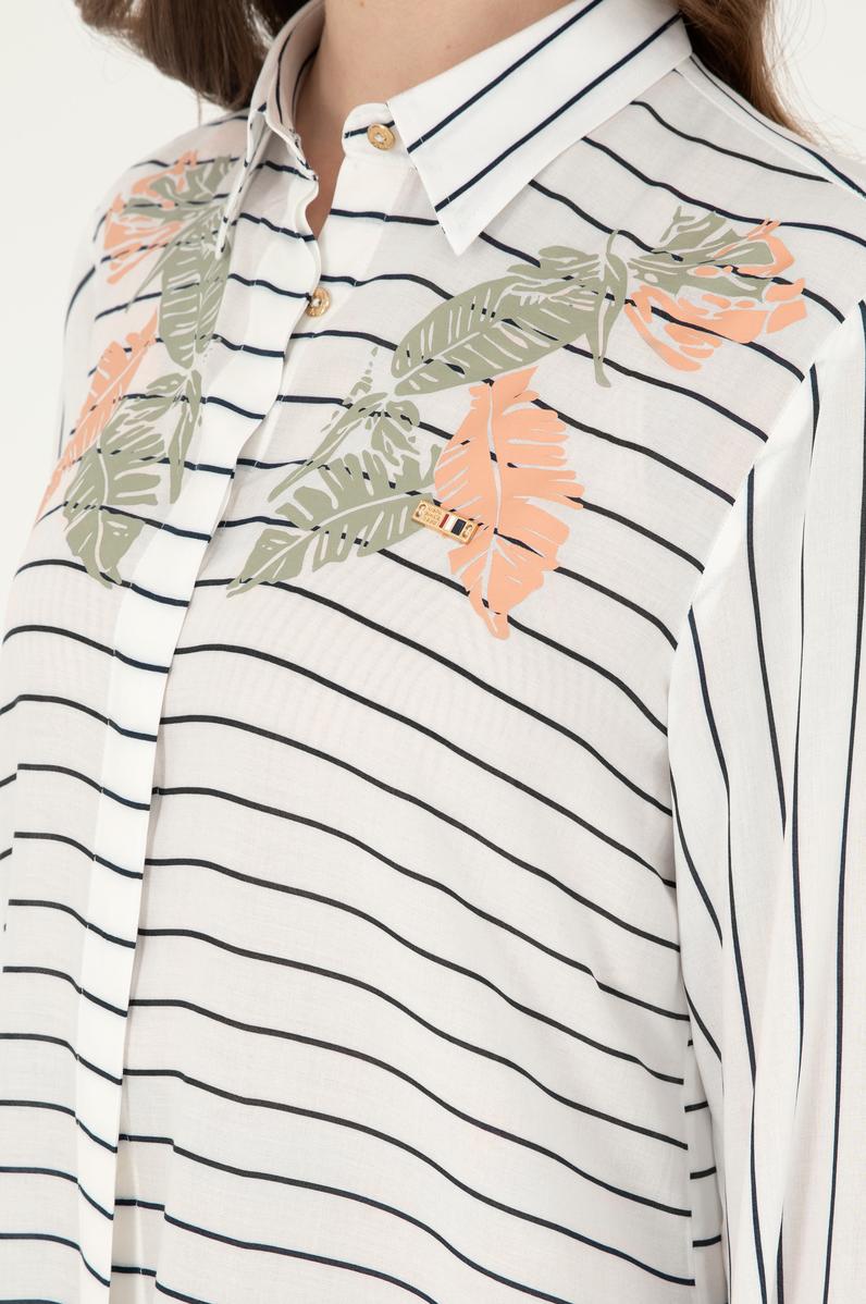 Kadın Lacivert Uzun Kollu Çizgili Gömlek