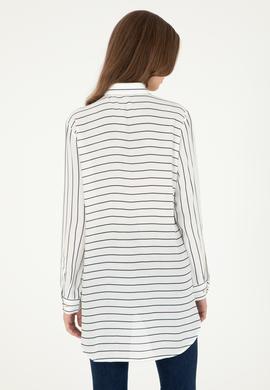 Kadın Lacivert Uzun Kollu Çizgili Gömlek - 50289484004