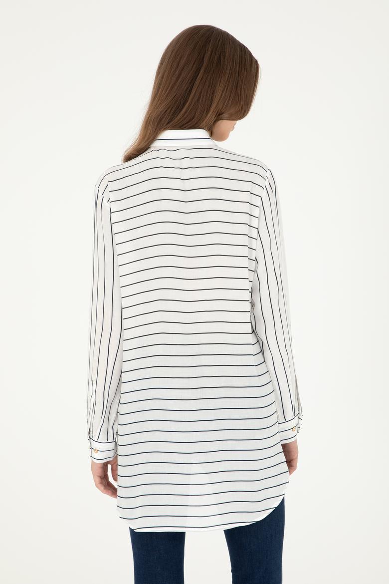 Kadın Lacivert Uzun Kollu Çizgili Gömlek - 50289484004