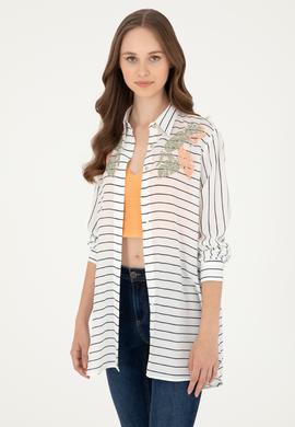 Kadın Lacivert Uzun Kollu Çizgili Gömlek - 50289484004