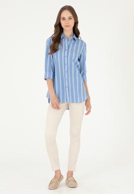 Kadın Saks Uzun Kollu Gömlek - 50283644003