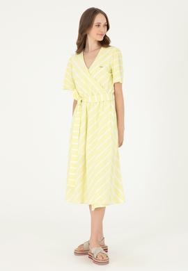 Kadın Fıstık Yeşili Çizgili Midi Boy Dokuma Elbise - 50280572010